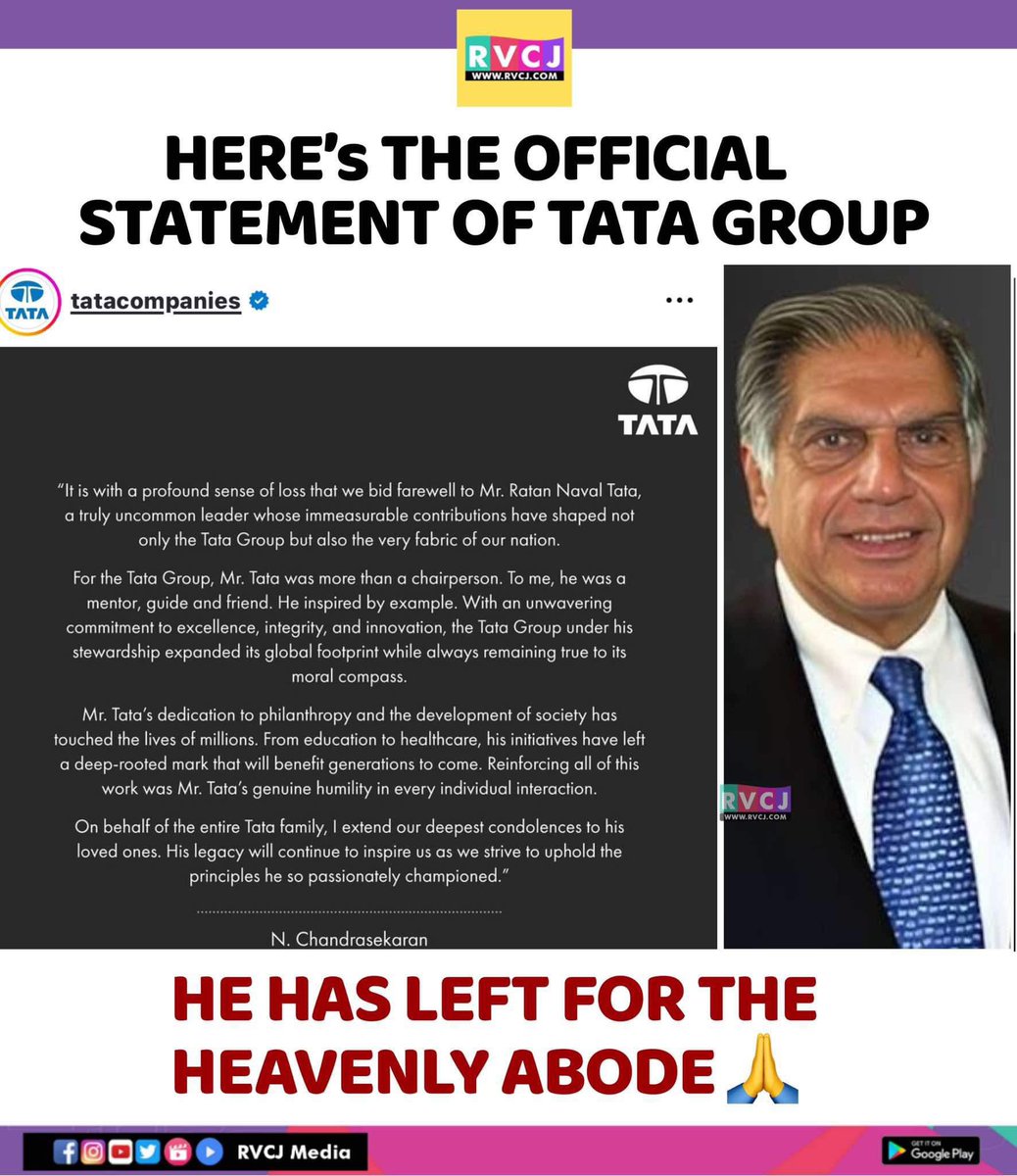 RVCJ_FB's tweet photo. Official statement from Tata group!
#RatanTata https://t.co/URc3Q6aTzb