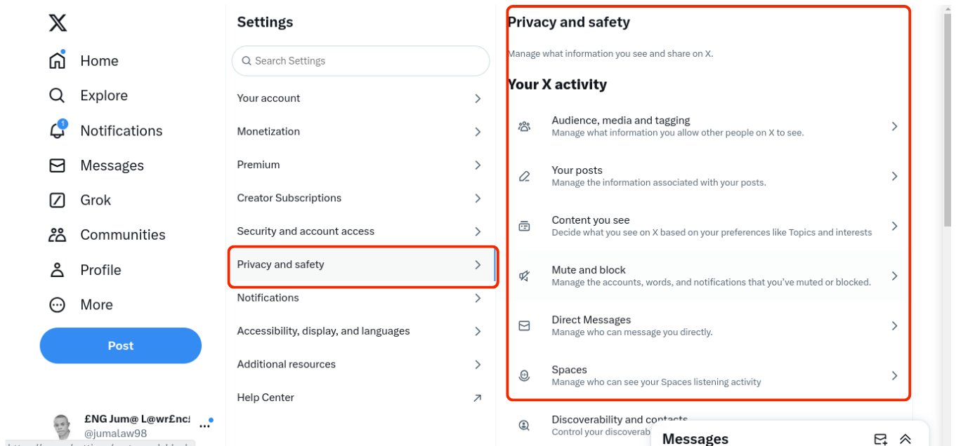 X privacy Setting