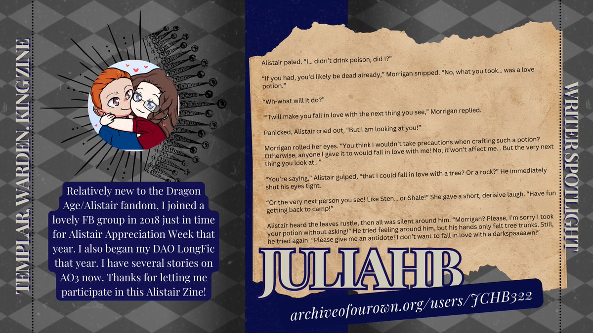 spotlight 💙 julia
role ⚔️ writer

today, our spotlight shines on JuliaHB, one of our incredibly talented writers. we can't wait to see what kind of amazing writing you come up with, <a href="/Jchbreakey/">Julia HB 🐉 💕</a> ! 

#TWKZspotlight