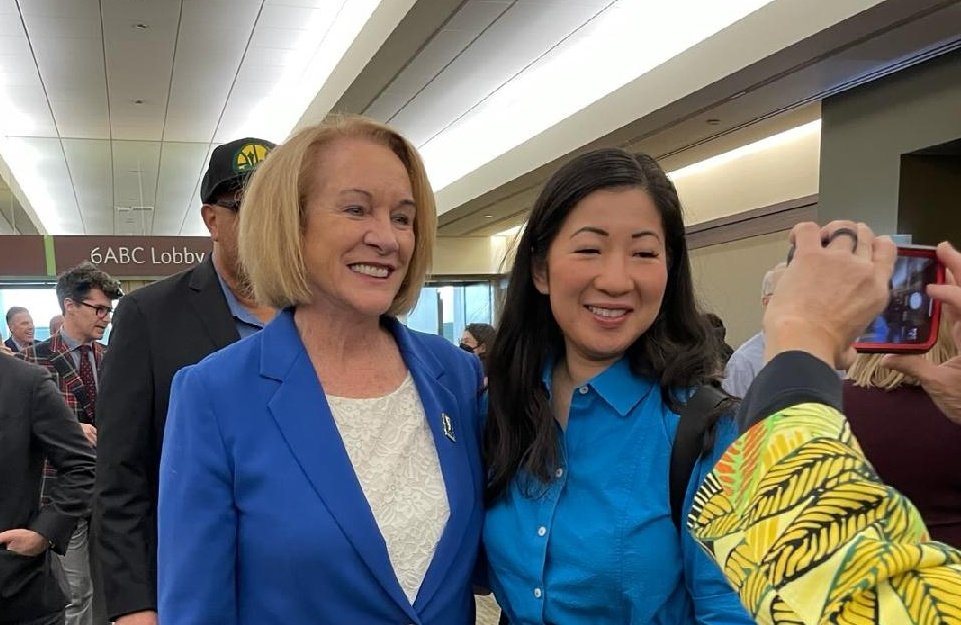 SPOTTED: Former Mayor Jenny Durkan and Council appointee Tanya Woo pose for a picture at a fundraiser for gubernatorial candidate Bob Ferguson