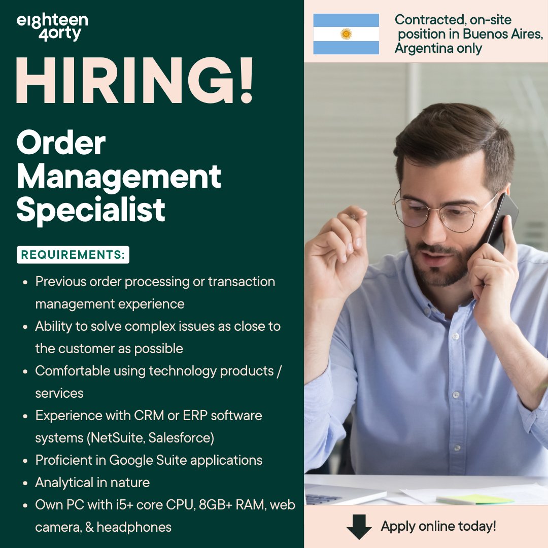 1840andCompany's tweet image. We are seeking an Order Management Specialist based in Buenos Aires, Argentina to ensure farmers receive a world-class, seamless customer experience.

Learn more and apply here 👉 bit.ly/4gTG9yb 

#Argentina #OrderManagementSpecialist #OnsitePosition #JoinOurTeam