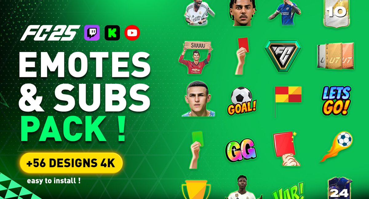 nanocrea_'s tweet photo. 🚨 New FC25 Twitch Emotes Pack is here! 🚨
💬 +56 subs, badges & emotes to boost your chat interaction!
🎮 Perfect for FC25 streamers!
🔗 Check it out here: https://t.co/3MFxXvmCu5
#FC25 #Twitch #EmotesPack #StreamerTools https://t.co/P7fWxcyFts