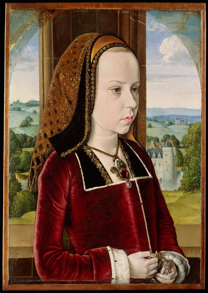 Margaret of Austria. When older, she governed the Netherlands for many years, and was also a great collector and patron. Here portrayed at age 10 in 1490 by Jean Hey. #WomenWhoRuled