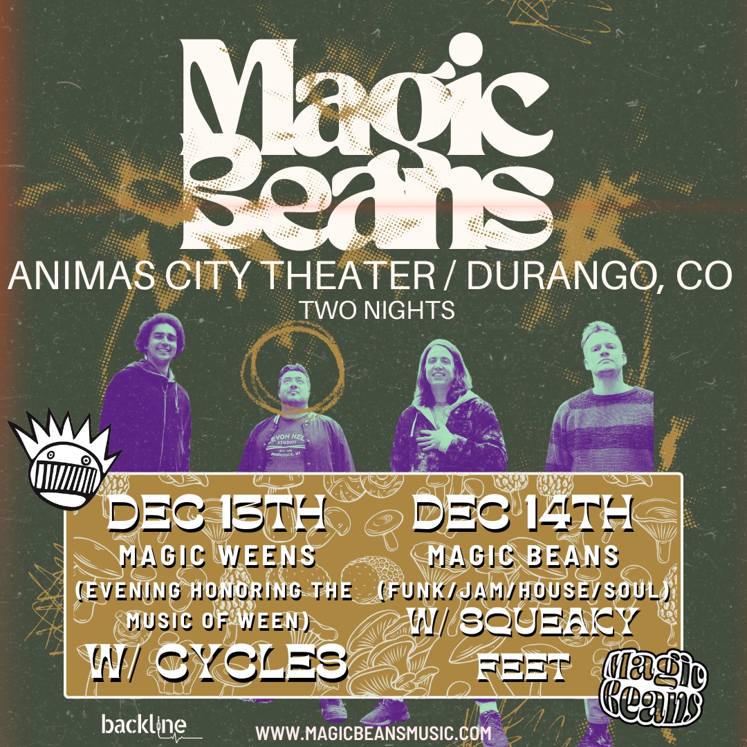 SqueakyFeetBand's tweet photo. New show announced!
Headed to Durango with our pals, @TheMagicBeans on Saturday, December 14th.
Grab your tickets now: https://t.co/wtfKIXqjDG
Hope to see you there 🤘
#SqFt #MagicBeans #progrock #jamband https://t.co/YwzwwiEvho