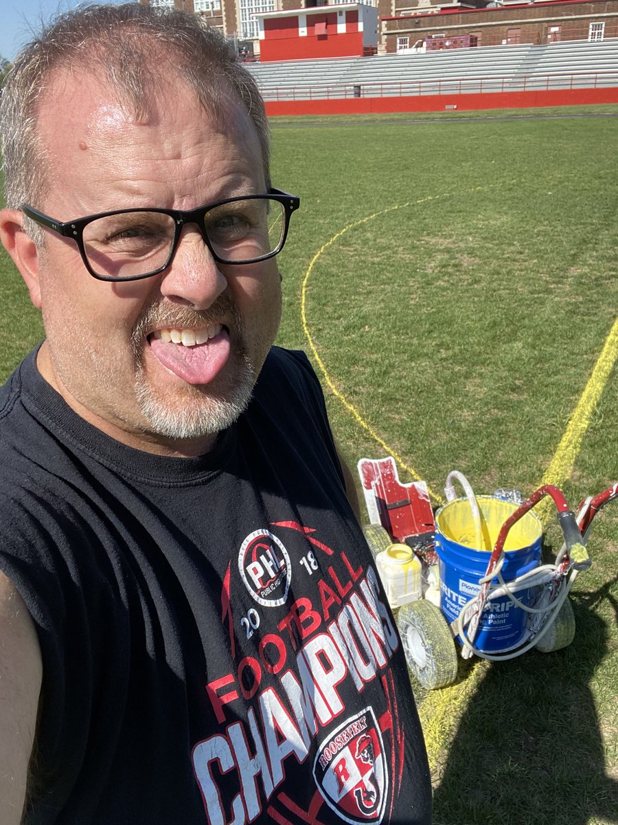 An Athletic Director’s duties are quite numerous. Including painting the soccer field when the field-striper guy is out of town….#LivingtheDream