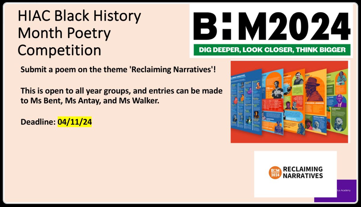 Harris Invictus (@harrisinvictus) on Twitter photo We are celebrating Black History Month this month!
Ms Bent delivered assemblies to all faculties last week, looking at Reclaiming Narratives.
We have several competitions & challenges happening this month! We can’t wait to see what the students come up with! #BHM2024 <a href="/HarrisFed/">Harris Federation</a> We are celebrating Black History Month this month!
Ms Bent delivered assemblies to all faculties last week, looking at Reclaiming Narratives.
We have several competitions & challenges happening this month! We can’t wait to see what the students come up with! #BHM2024 <a href="/HarrisFed/">Harris Federation</a>