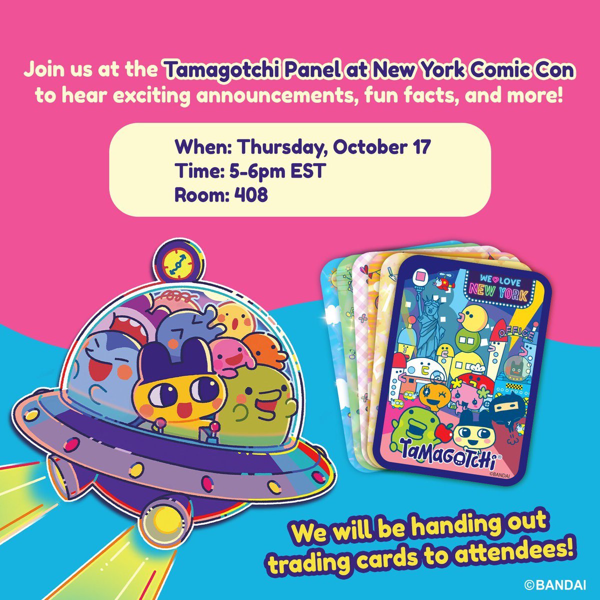 TamaPalace's tweet photo. 2024 New York Comic-Con Trading Cards Will Be Handed Out at ‘Fun With Tamagotchi’ Panel!

https://t.co/yhJwAsWbkr

#tamapalace #tamagotchi #tmgc #tamatag #virtualpet #bandai #nycc #comiccon #panel #funwithtamagotchi https://t.co/kDLjxcOVHS