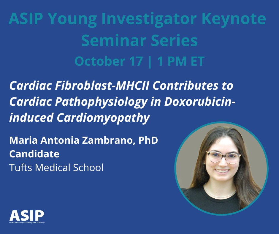 ASIPath's tweet photo. The October Young Investigator Seminar features Maria Antonia Zambrano, a PhD Candidate from @TuftsMedSchool! Register now to join us on Thursday 10/17 at 1 PM ET https://t.co/sgM0KRRan5 #ASIPvirtual #ASIPwebinar https://t.co/Gs1EKCVFuw