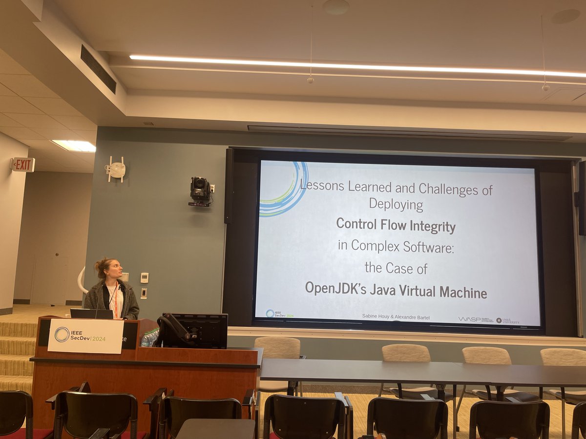 IEEE Secure Development (@ieeesecdev) on Twitter photo Last talk of the session: Sabine Houy from <a href="/umeauniversity/">Umeå University</a> is talking about the insights, lessons learned, and challenges of deploying control flow integrity in OpenJDK’s Java Virtual Machine (JVM) at #IEEESecDev 2024! Last talk of the session: Sabine Houy from <a href="/umeauniversity/">Umeå University</a> is talking about the insights, lessons learned, and challenges of deploying control flow integrity in OpenJDK’s Java Virtual Machine (JVM) at #IEEESecDev 2024!