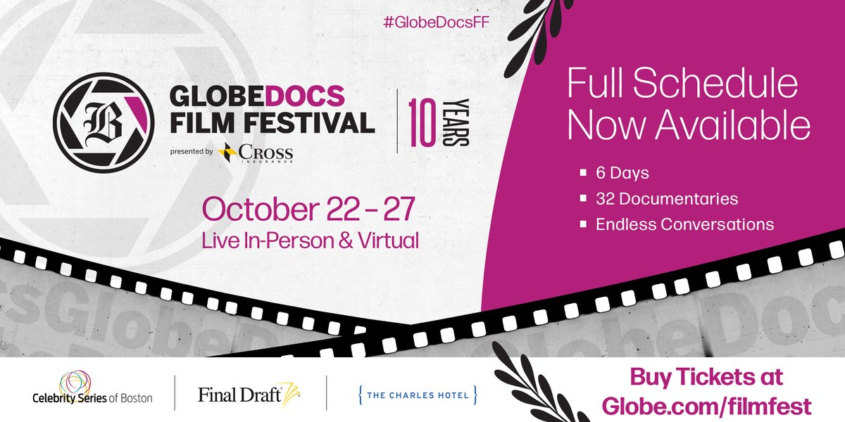 📢 TICKETS ON SALE! The #GlobeDocsFF 10th Anniversary is coming up Oct. 22-27. Join us in person and virtually for 32 documentary films with inspiring true stories followed by Q&amp;As with filmmakers. See the lineup and buy tickets here: globe.com/filmfest
