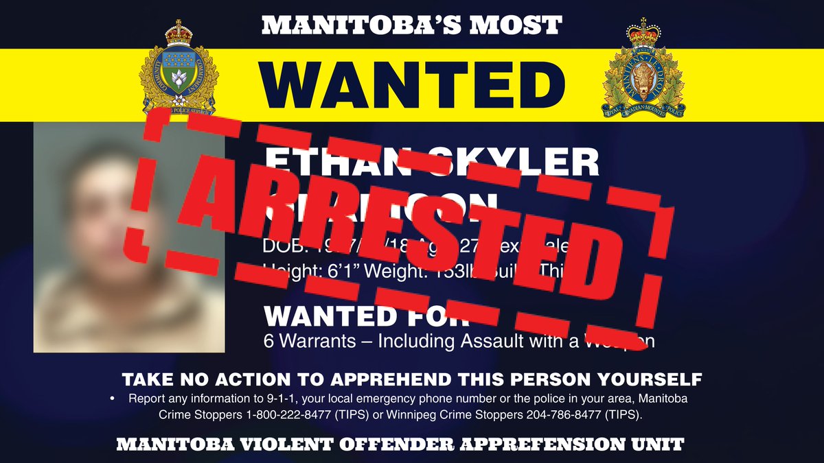 wpgpolice's tweet photo. #MBMostWanted Update – The Manitoba Integrated Violent Offender Apprehension Unit has arrested Ethan Skyler ONABIGON, following a tip submitted to @WpgCrimeStopper just one day after the launch of the Manitoba’s Most Wanted program.
A big thank you to the public and media for your crucial support in helping us bring violent offenders into custody.
https://t.co/QPuQg6ss4u