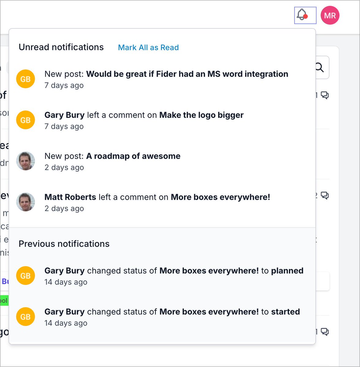 getfider's tweet image. Here&apos;s the new notification dropdown / modal thing we&apos;ve been working on. What do you think?