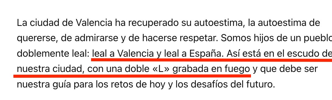 La doble L de l'escut de València, com tot el món sap i l'alcaldessa segur que també, són perquè la ciutat es va mantindre dos vegades fidel al rei d'Aragó i València front a la invasió castellana al s. XIV. Davant dels castellans! Just el contrari del que diu ella. Clama al cel!