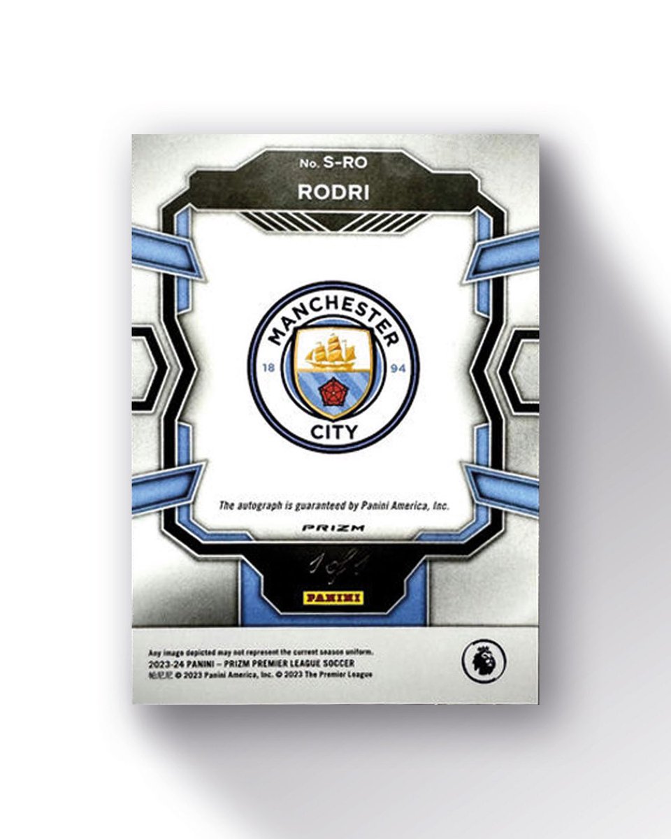 thehuddlefc's tweet photo. This Rodri 1/1 Black Choice Prizm auto recently sold for $1199/£897 via auction on cardhobby. 

With Rodri out for the season, where do you think City will finish in the Premier League this season?

#Football #futbol #footballcards #soccer #thehobby #panini #prizm #mancity https://t.co/P2IFbaiyCq