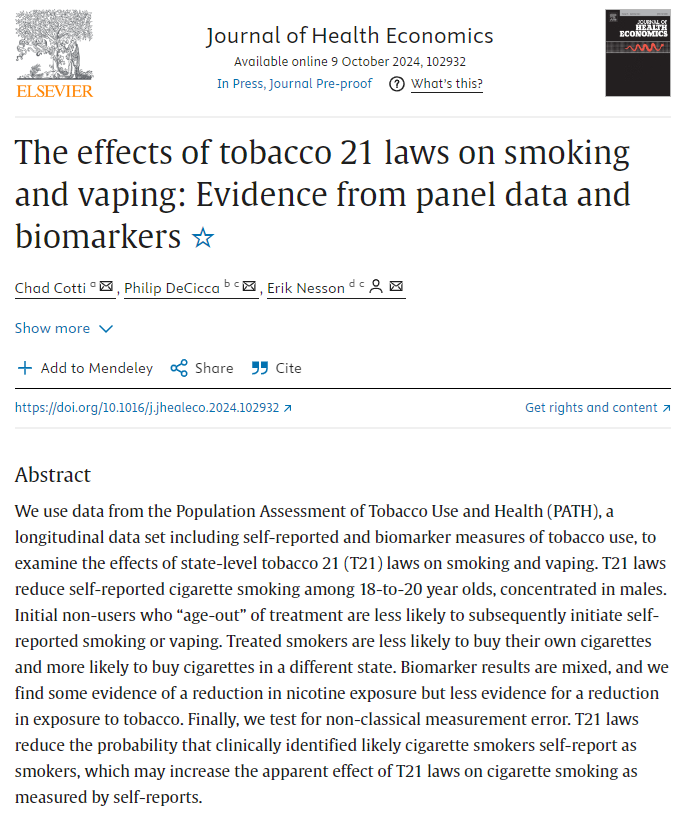 WFU Economics (@wfueconomics) on Twitter photo 🚬📊Exciting new research from our own Erik Nesson (<a href="/ErikNesson/">Erik Nesson</a>) and co-authors, just published in the Journal of Health Economics! They explore the impact of Tobacco 21 laws on smoking and vaping.
Check it out! 🔗 doi.org/10.1016/j.jhea… 🚬📊Exciting new research from our own Erik Nesson (<a href="/ErikNesson/">Erik Nesson</a>) and co-authors, just published in the Journal of Health Economics! They explore the impact of Tobacco 21 laws on smoking and vaping.
Check it out! 🔗 doi.org/10.1016/j.jhea…