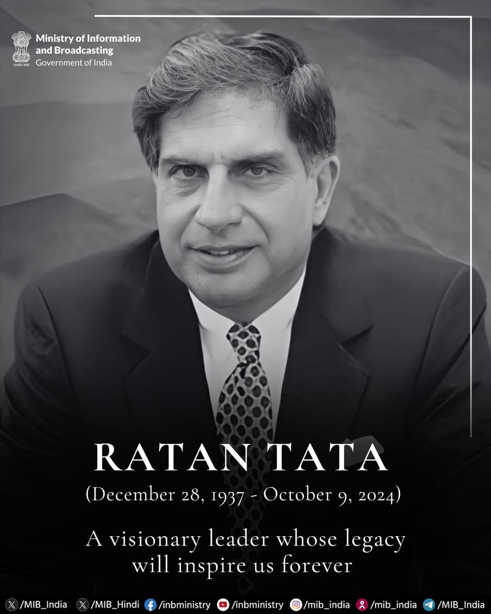 HarshalPatel_'s tweet photo. Very sad to know a visionary industrialist  #RatanTata is no more. Great loss to the country. His humbleness and simplicity is unbelievable. 🙏🏻 @RNTata2000 https://t.co/FY9OVePInt