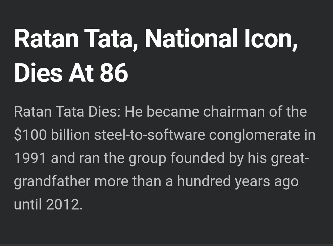 ig_chirrag's tweet photo. Heartbroken to hear of Ratan Tata's passing. His legacy, compassion, and unwavering commitment to India will forever be remembered. A true visionary who transformed lives and inspired generations. Rest in peace, sir. You will be deeply missed. https://t.co/j1Ffd4miqj