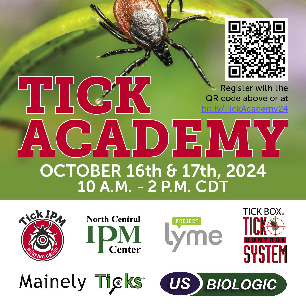 Tick IPM Working Group (@ipmtick) on Twitter photo Introducing Free Student Registration!
The 2024 Tick Academy has free registration for students who fill out the Google forms available on our website.
bit.ly/TickAcademy24
Sponsored by:
<a href="/NorthShoreMAD/">North Shore Mosquito Abatement District</a>, <a href="/ProjectLyme/">Project Lyme</a>, <a href="/MainelyT/">Mainely Ticks</a>, <a href="/CentralMosquito/">Central LS Mosquito</a>, <a href="/ncipmc/">North Central IPM Center</a>, <a href="/usbiologic/">US BIOLOGIC</a> Introducing Free Student Registration!
The 2024 Tick Academy has free registration for students who fill out the Google forms available on our website.
bit.ly/TickAcademy24
Sponsored by:
<a href="/NorthShoreMAD/">North Shore Mosquito Abatement District</a>, <a href="/ProjectLyme/">Project Lyme</a>, <a href="/MainelyT/">Mainely Ticks</a>, <a href="/CentralMosquito/">Central LS Mosquito</a>, <a href="/ncipmc/">North Central IPM Center</a>, <a href="/usbiologic/">US BIOLOGIC</a>