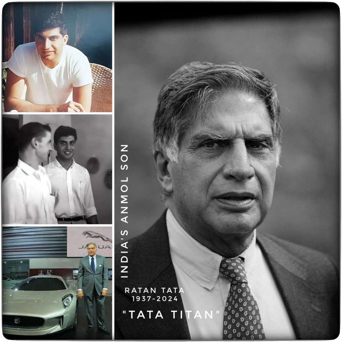 A visionary leader, true icon and the Titan, Ratan Tata, passes away at 86. 
Tata's contribution and reach in India is so much that on his demise it feels like every Indian has lost a family member.
His legacy will live on forever.
Rest in Glory.
 #RatanTata