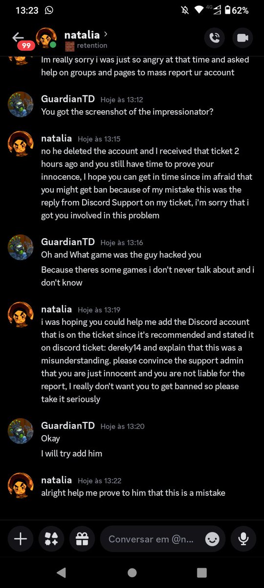 GuardianTD20's tweet photo. Since twitter got unbanned in Brazil i will show what happened with my main disc account month ago and i fell from a trap i didn't know 
If you see these type of scam on discord "i reported you by accident" don't trust it because will make lost your account https://t.co/m15uvQZZMf