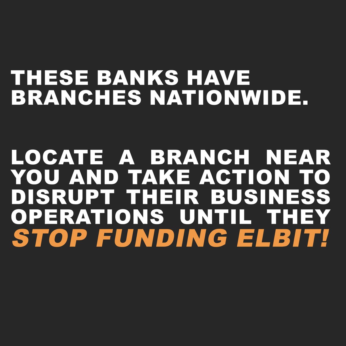 resist_abolish's tweet photo. Shut down the banks funding Elbit! Organize a protest. Carry out a disruption. Close your accounts. 

No action is too small. #ShutElbitDown https://t.co/DpEtxjp3To