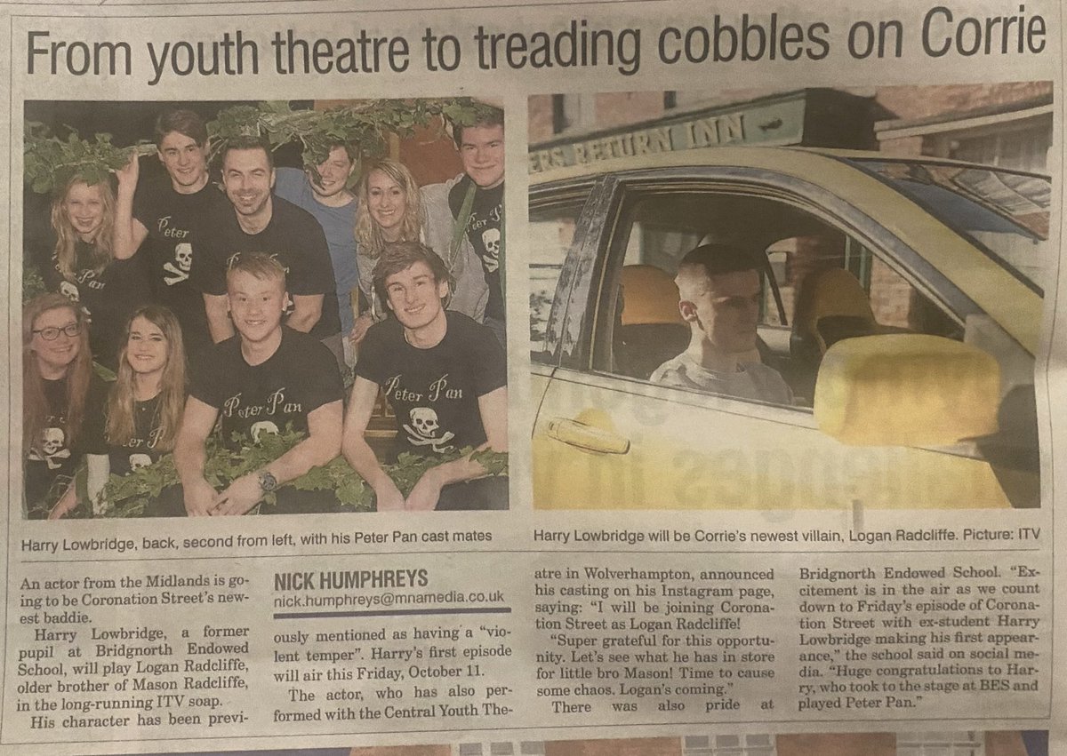 jim barrow (@jimvale) on Twitter photo Good to see former <a href="/CYT_Wolves/">Central Youth Theatre</a> #actor <a href="/HarryLowbridge3/">Harry Lowbridge</a> getting role in <a href="/itvcorrie/">Coronation Street</a> covered in today’s <a href="/ExpressandStar/">Express & Star</a> not long after ex <a href="/CYT_Wolves/">Central Youth Theatre</a> <a href="/mattlimofficial/">Matt Lim (Actor)</a> was <a href="/WolvesGrand/">Wolverhampton Grand</a> with <a href="/BristolOldVic/">Bristol Old Vic</a> Wonder Boy. Good to see former <a href="/CYT_Wolves/">Central Youth Theatre</a> #actor <a href="/HarryLowbridge3/">Harry Lowbridge</a> getting role in <a href="/itvcorrie/">Coronation Street</a> covered in today’s <a href="/ExpressandStar/">Express & Star</a> not long after ex <a href="/CYT_Wolves/">Central Youth Theatre</a> <a href="/mattlimofficial/">Matt Lim (Actor)</a> was <a href="/WolvesGrand/">Wolverhampton Grand</a> with <a href="/BristolOldVic/">Bristol Old Vic</a> Wonder Boy.