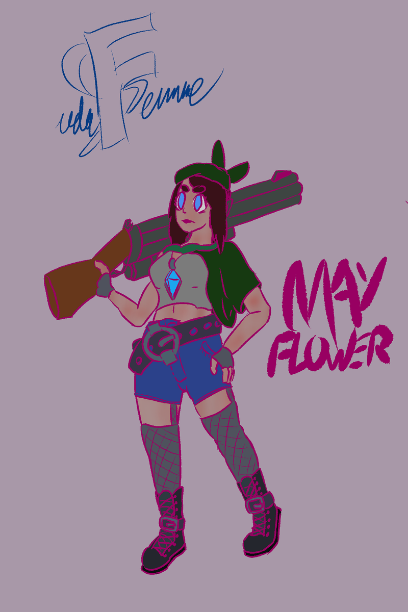 latentley's tweet photo. We call that gun the Trabuco_Brazil.
I liked this one enough to do 4 versions of it. Initial sketch, a corrected sketch, lineart, and even a flat color! Skipping the corrected sketch here since it's just a messier version of the lineart. https://t.co/2sr2HhpGua