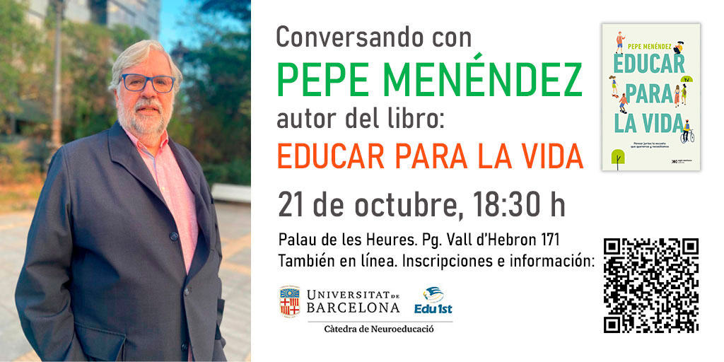 El 21 de octubre hablaremos con  <a href="/PepeMe/">Pepe Menéndez</a>  sobre "Educar para la Vida"!Nos encantaría verte, presencial o en línea! <a href="/CatedraNEUROEDU/">Cátedra de Neuroeducación UB - EDU1st</a>  <a href="/DavidBueno33/">David Bueno i Torrens</a> <a href="/Aforesm/">Anna Forés</a>   <a href="/carmetrinidad/">Carme Trinidad</a> <a href="/thernandezmo/">Teresa Hernández</a> <a href="/jesuscguillen/">Jesús C. Guillén</a>   <a href="/Edu1stVESS/">Edu1st</a>  <a href="/idp_iceub/">idp-ub</a>  <a href="/sigloxxiesp/">Siglo XXI España</a> #formacionesNEUROEDU #educacion   ⬇️🧠