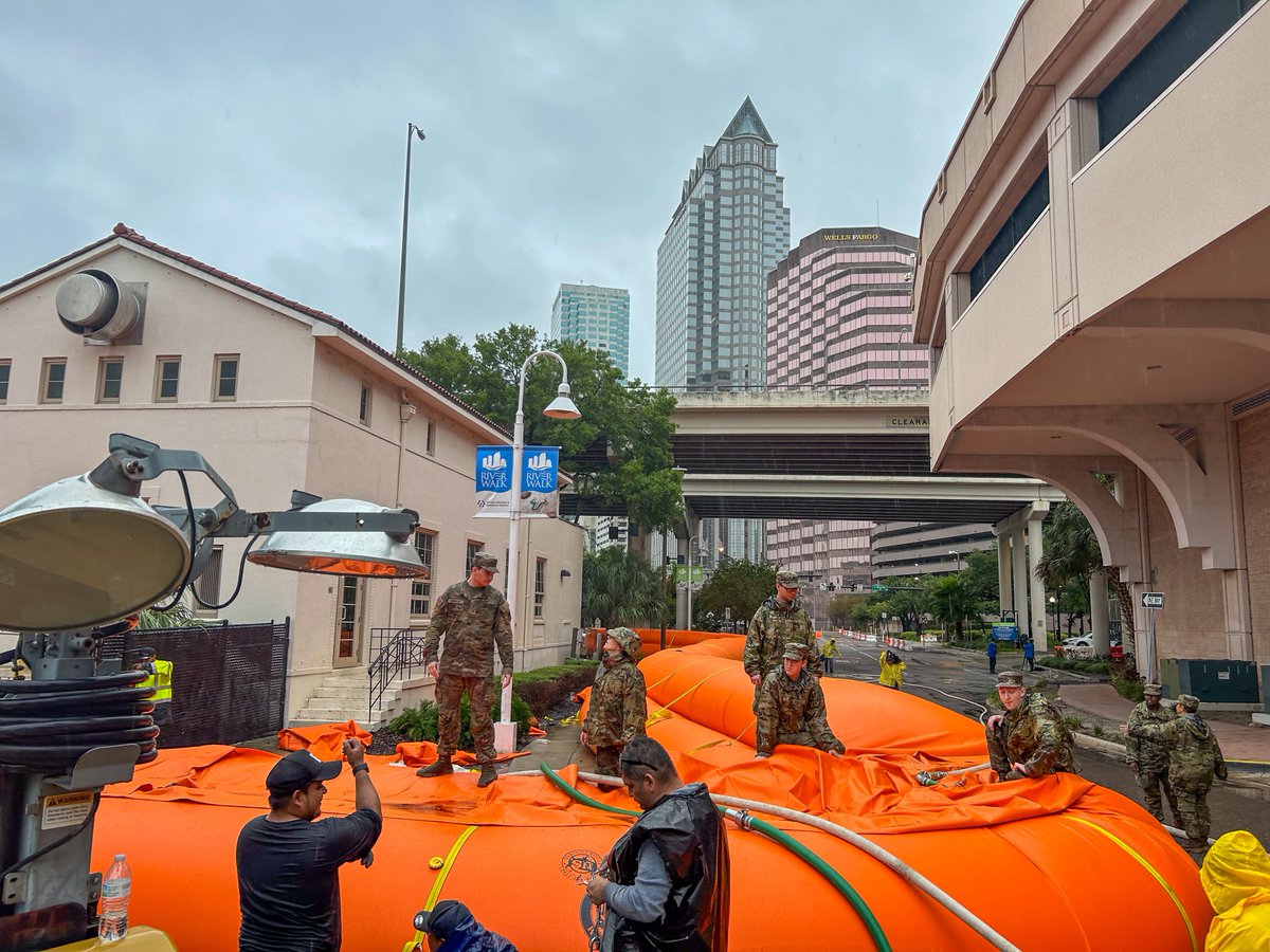 HURRICANE PREP AT WORK🌊: Our Krause Pumping Station is now protected from tidal surge by a Tiger Dam. This ensures that wastewater will continue to flow throughout our system during #Milton. <a href="/NationalGuard/">National Guard</a> soldiers worked throughout the night to help our team to install it.