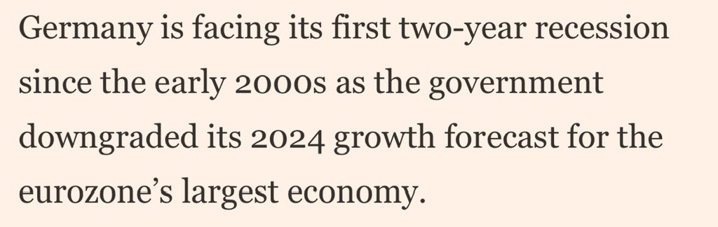 Not long ago, some of the country’s most decorated economists claimed the energy crisis brought “Not Even a Recession”. Those of us who warned of the ensuing crisis of Germany’s economic model were called “lobby economists” or worse. 

Now the country is in a two-year recession.