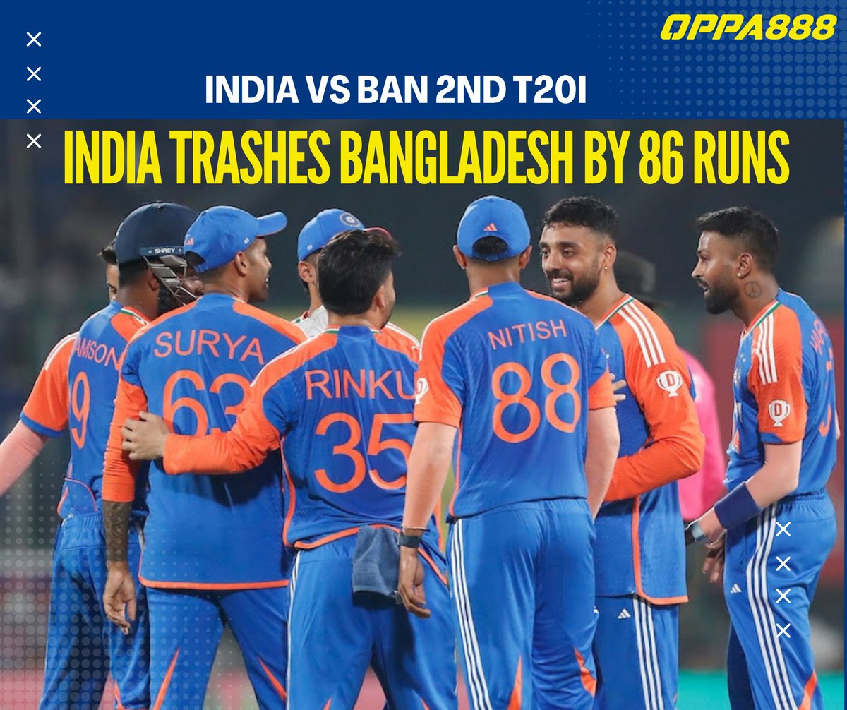 OppabetG's tweet photo. India trashes Bangladesh by 86 runs and secures series win 

indiavsbangladesh #t20 #india #bangladesh #cricket https://t.co/y5j3n3JtvE