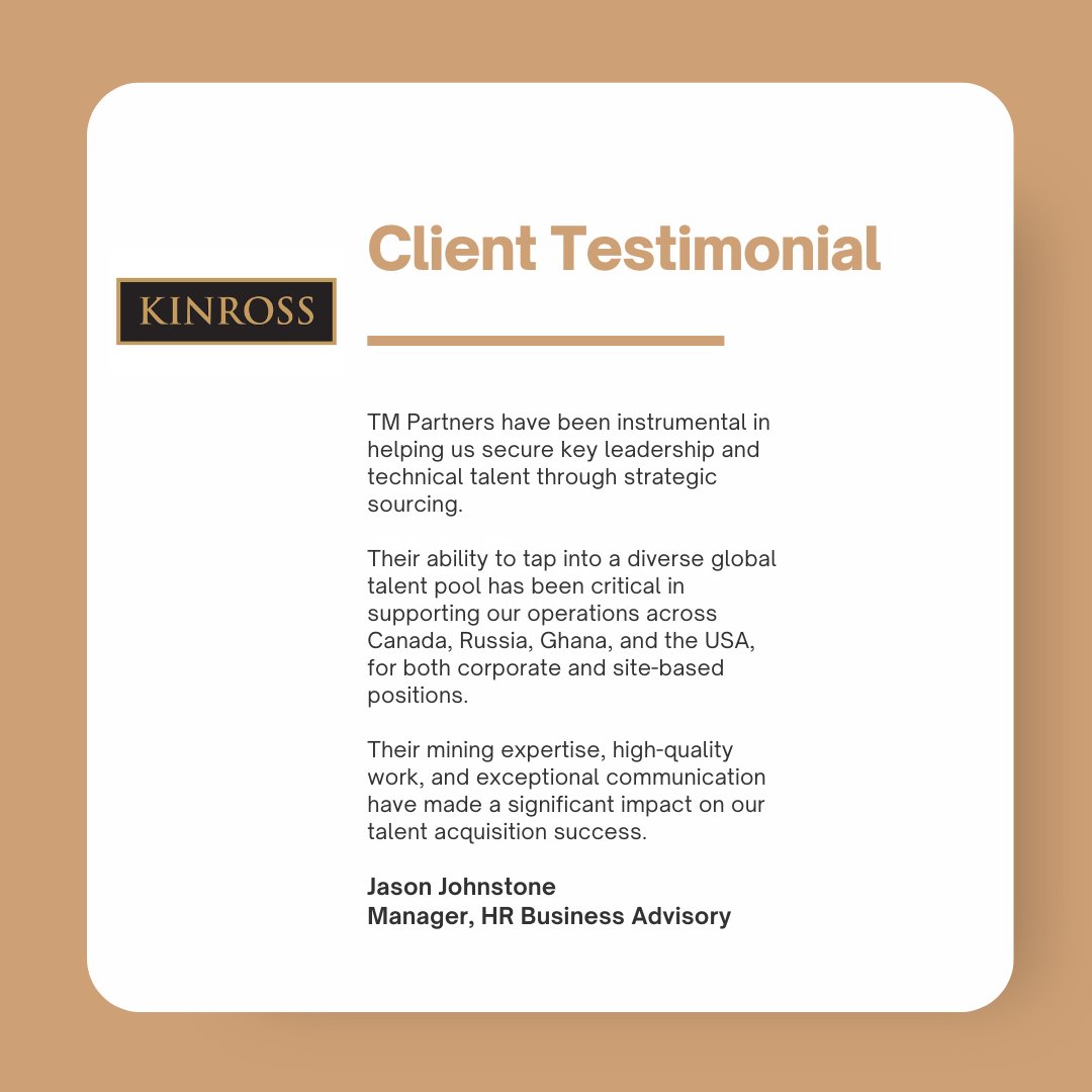 _tmpartners's tweet photo. We are incredibly grateful to @kinrossgold  for placing their trust in @_tmpartners  to conduct senior leadership searches for the organisation.

It has been an honour to collaborate with such a forward-thinking and impactful team.

We look forward to continuing our partnership and driving future success together.

#ExecutiveSearch #TMPartners #KinrossGold