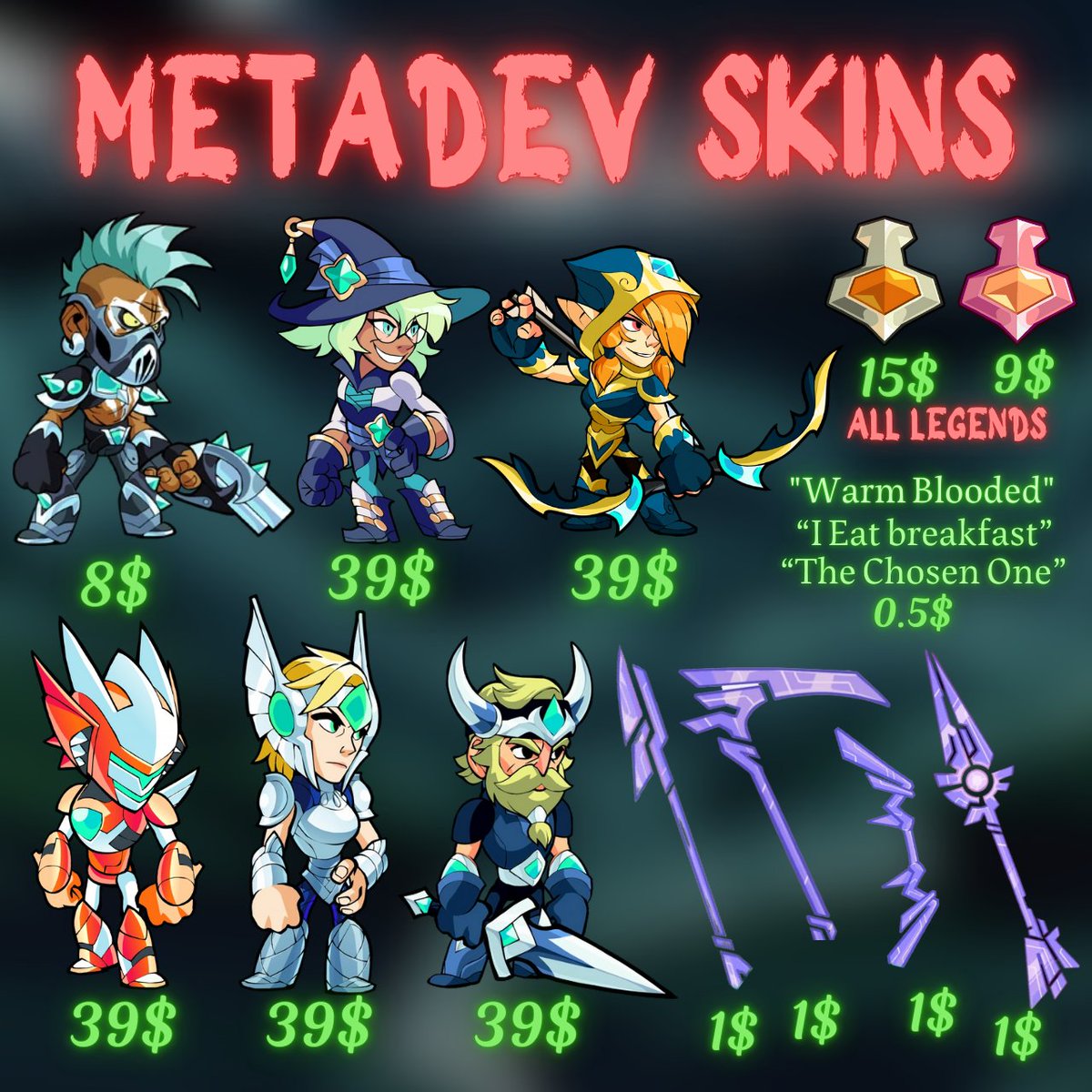 rxg506's tweet image. #Brawlhalla #BrawlhallaArt #brawlhallacode
Hello Brawlers I'm back selling all these items, feel free to check my pinned tweet for customer feedbacks 😄

DM me on discord/twitter: rxg506