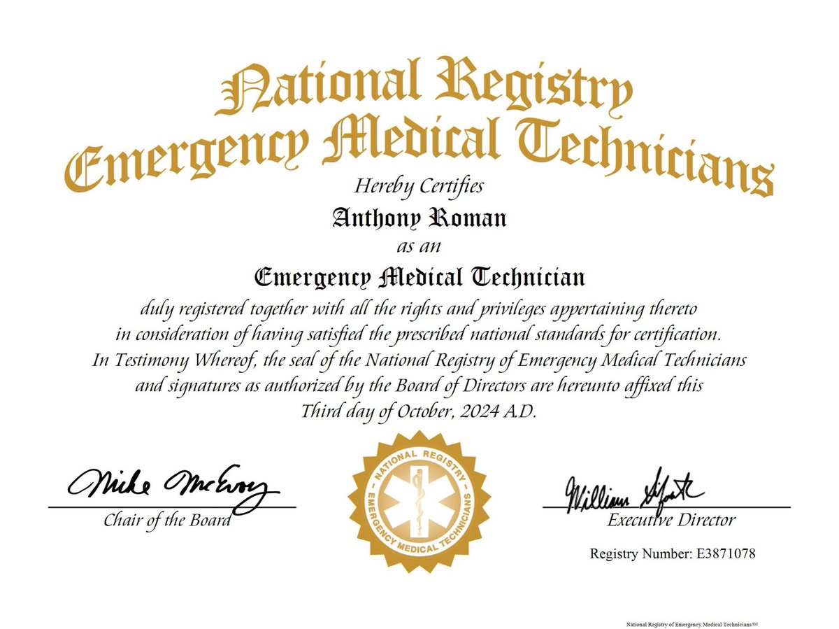 Blessed to say I’m a nationally registered emt🙏