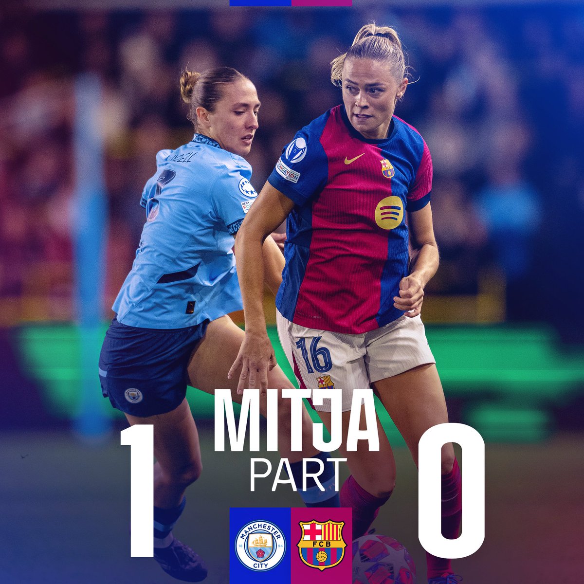FCBfemeni's tweet photo. ⏰ Descans a Manchester
1️⃣Manchester City (Layzell)
0️⃣ Barça
#CityBarça https://t.co/tFSDBPch1r