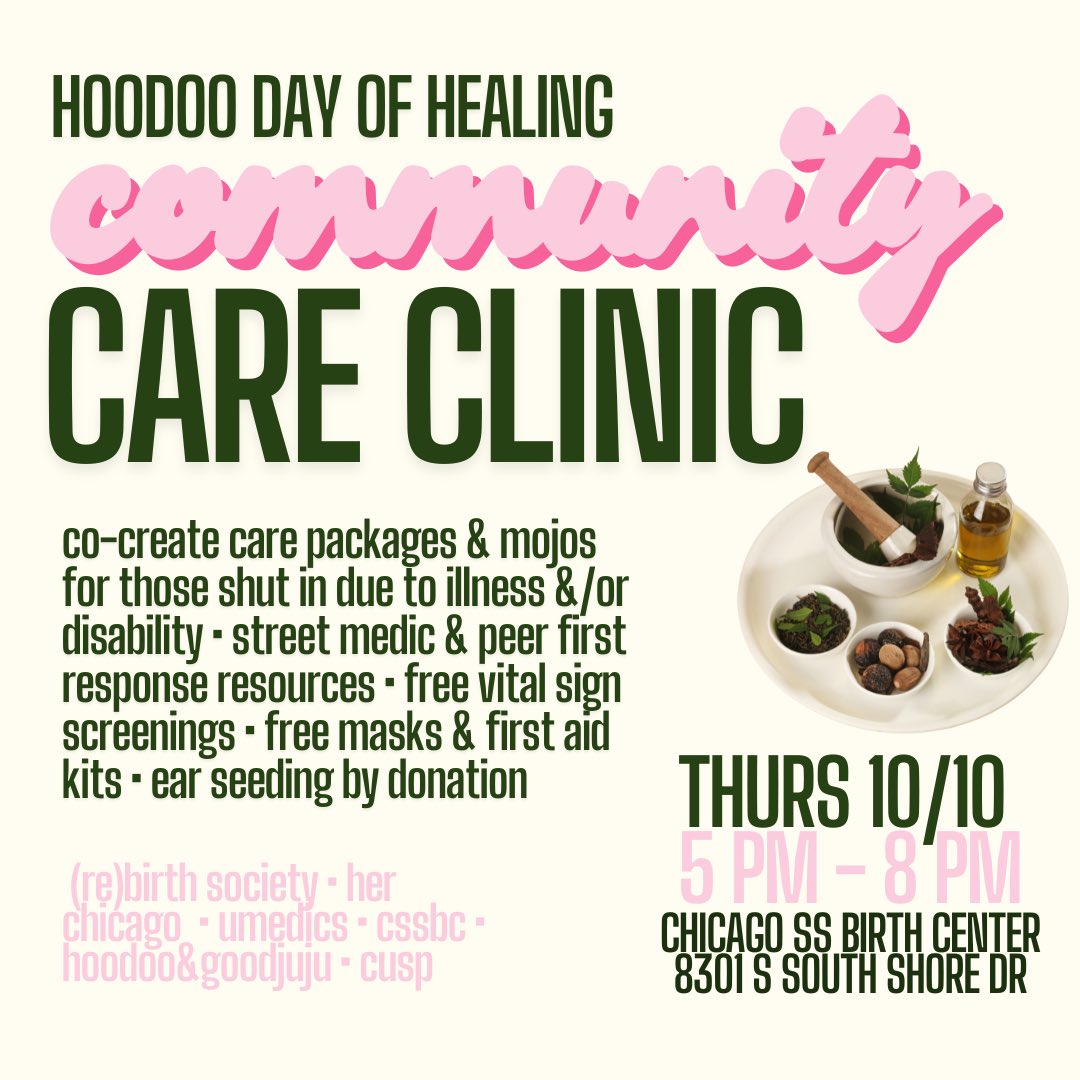 Tomorrow is Hoodoo Day of Healing and we're hosting a Community Care Clinic on the South Side of Chicago!!! So excited to make care packages with y'all and to link folks with the amazing orgs we partner with who make healthcare services accessible to black folks on the South Side