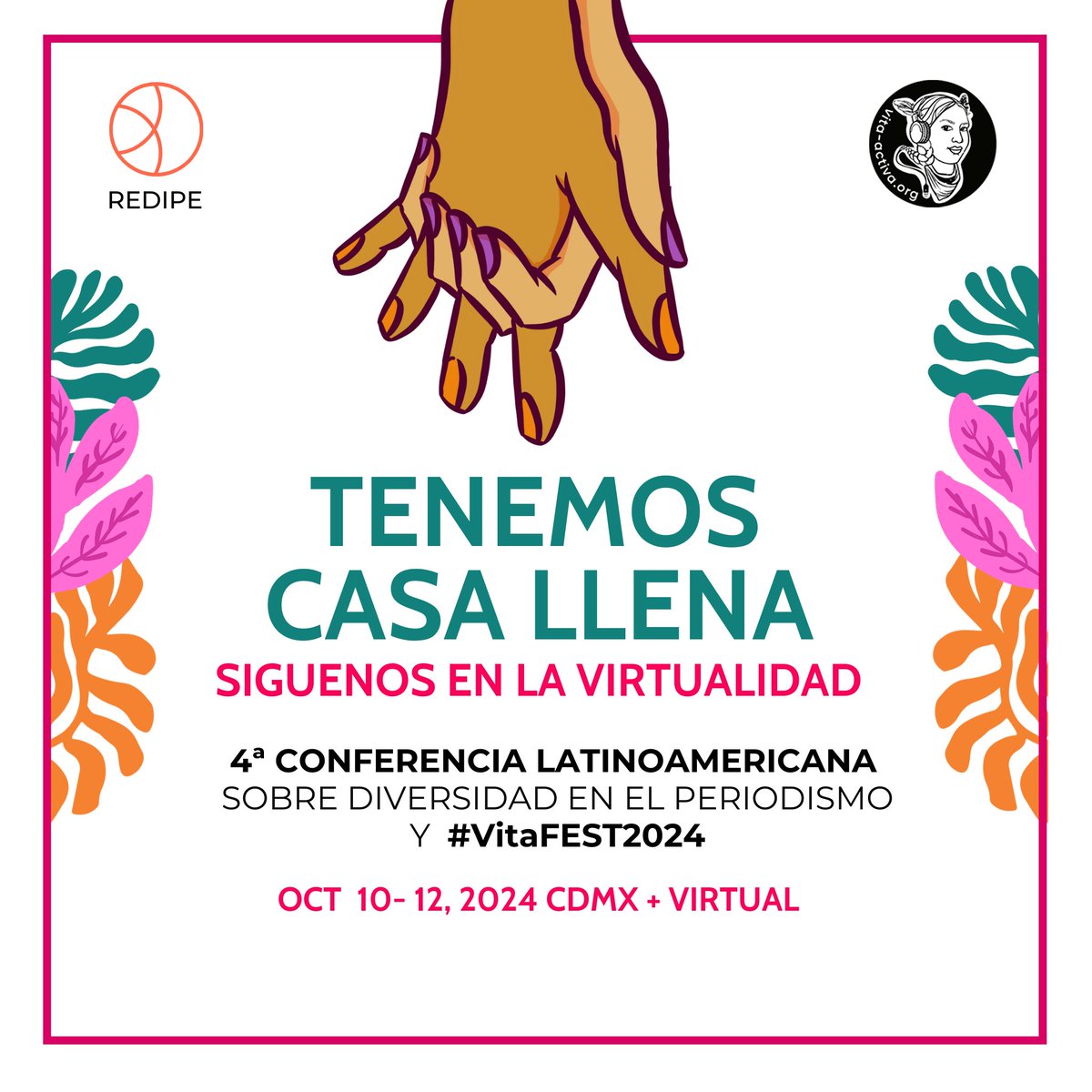 ¡Estamos felices! Ya completamos nuestros cupos para asistir presencialmente a la #4aConferencia Latinoamericana sobre Diversidad en el Periodismo de <a href="/RedipeLatam/">Diversidad en el Periodismo Latinoamericano</a> y #VitaFEST2024 🤝

✨️ Si quieres participar virtualmente, aún puedes inscribirte por aquí forms.gle/FmfXrNiVzBkLtz…