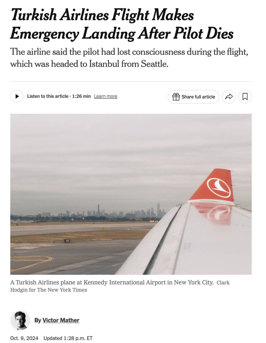 Sözün Özü (70)  Pilot hayatını kaybedince
Türk Hava Yolları Uçağı Acil İniş Yaptı  

Pilot İlcehin Pehlivan'ın (59) uçuş sırasında bilincini kaybetti hayata döndürmek için yapılan müdahaleye rağmen kurtarılamadı, havada yaklaşık 8 saat kaldıktan sonra sabah 5:57'de JFK'ye  indi.