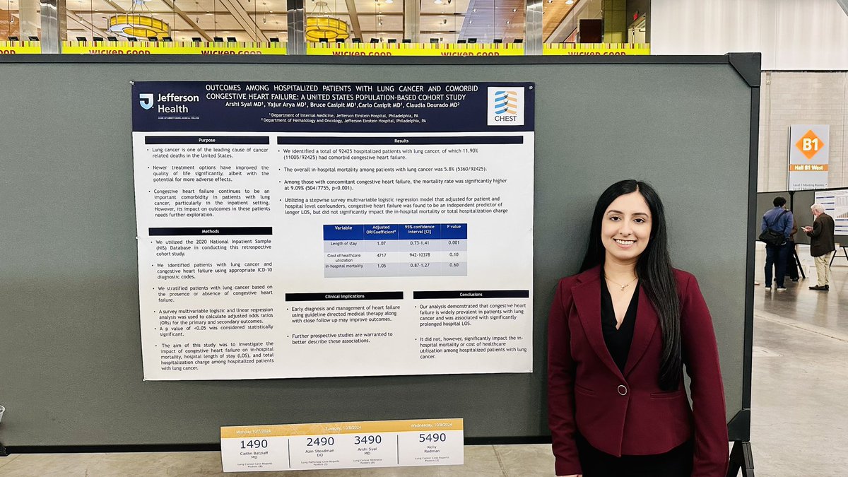 Arshi_Syal's tweet image. Another successful #CHEST2024
📍Boston
✔️2 Oral presentations
🟢Lung Cancer Outcomes
🟢Sickle cell disease, Vaso-occlusive crisis and outcomes
✔️9 Posters & 4 First Author
✔️Meeting & connecting with so many amazing people.
Thank you everyone who made this a success!