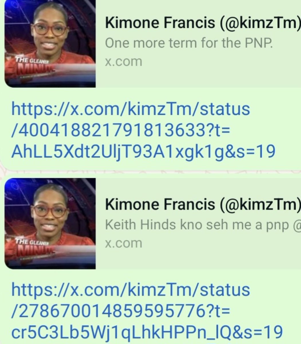 SHE THINK WE DIDNT HAVE THEM THERE IS NOTHING THE <a href="/JamaicaGleaner/">Jamaica Gleaner</a> CAN DO !!!! THESE ARE FACTS CHAT CANNOT BE  DENIED <a href="/kimzTm/">Kimone Francis</a> WE KNOW U A PNP LONG TIME THESE  TWEETS SAY IT ALL BLOCK ME ALL U WANT  WE HAVE THESE A WAIT ON U LONG TIME TO CLAIM OTHERWISE MAKES U Q DAM HYPOCRITE