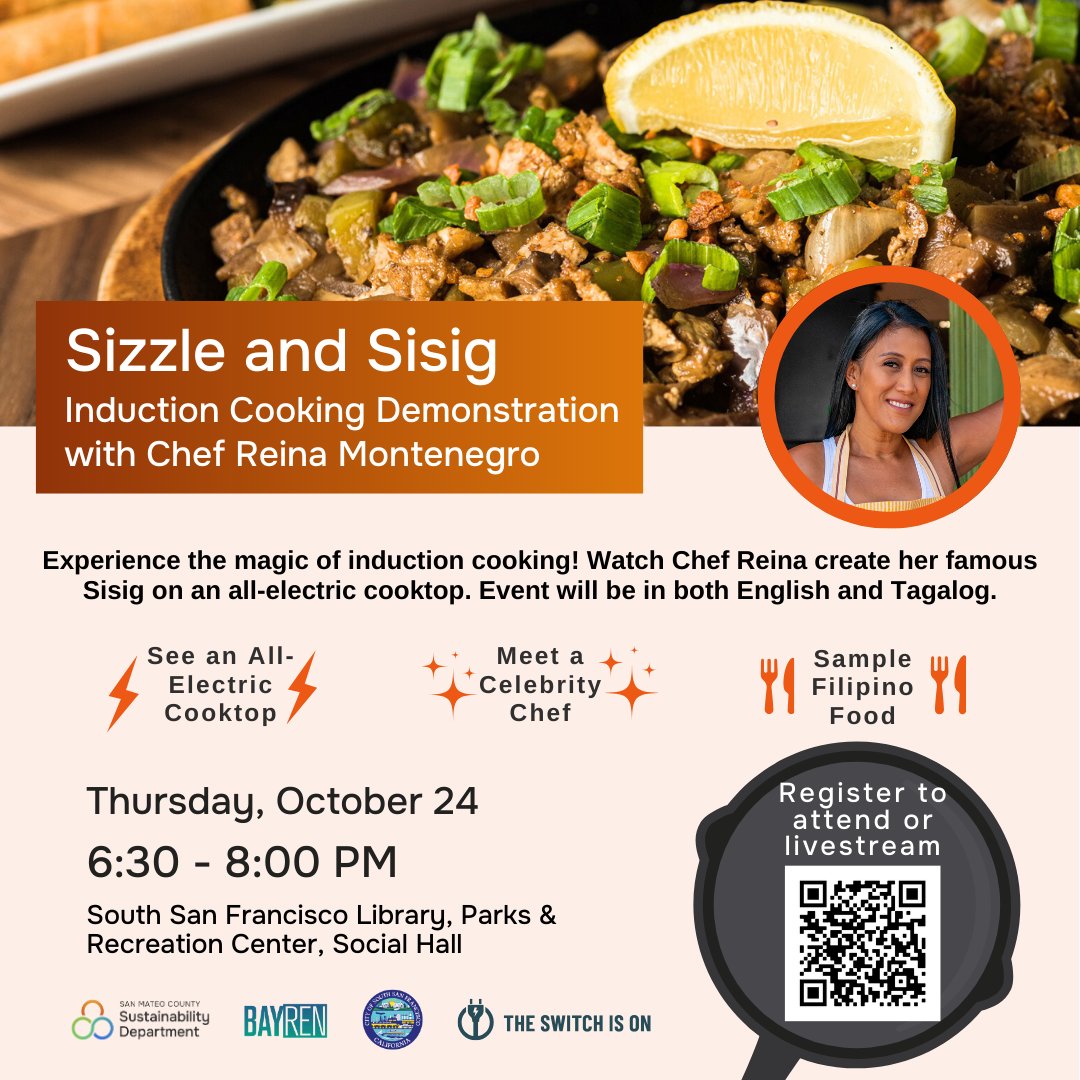 Join us for an unforgettable evening with Chef Reina Montenegro on Oct 24! 🥘

✅ Energy-efficient induction cooking
✅ Improved indoor air quality 
✅ Delicious Filipino cuisine 

Register at bit.ly/SizzleandSisig. 

#InductionCooking #ChefReinaMontenegro #CookingDemo