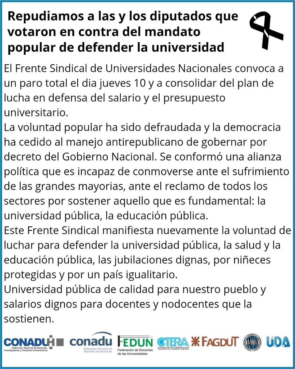 NathiGonzalezS's tweet photo. Ctera convoca paro docente con gremios universitarios, un día después y sin movilización. Basta de dividir las luchas y llamar medidas aisladas. Necesitamos paro nacional y plan de lucha  de todxs lxs trabajadores y comunidad educativa para derrotar el plan de Milei. https://t.co/wlLFBlLIcX