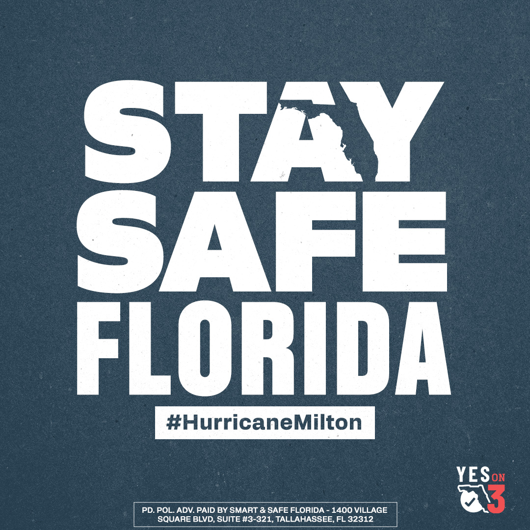 SmartandSafeFl's tweet photo. We hope everyone is somewhere safe as Hurricane Milton approaches. #FloridaStrong https://t.co/05nvszIP7d