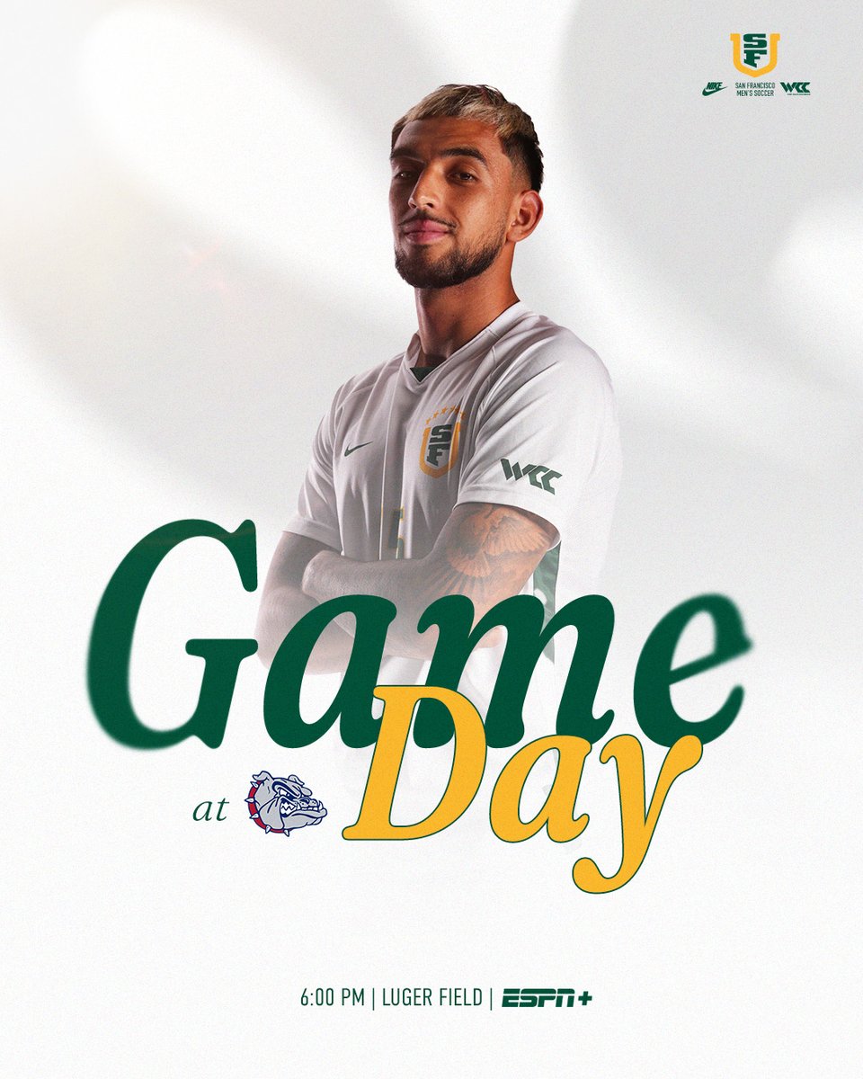 USFDonsMSoccer's tweet photo. Let's do this 🐶

🆚Gonzaga
⏰6:00 pm
📍Luger Field
📺: https://t.co/1Fdbl4ASOf
📊: https://t.co/wFbJPwI5ct

#USFDons | #WCCsports https://t.co/ZhRhIGElXg