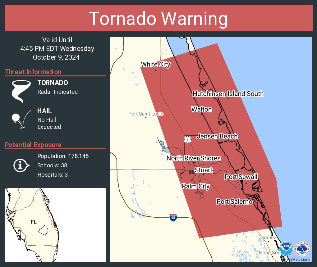 NWStornado's tweet photo. Tornado Warning including Palm City FL, Stuart FL and  Jensen Beach FL until 4:45 PM EDT https://t.co/RAcB1yMHc9