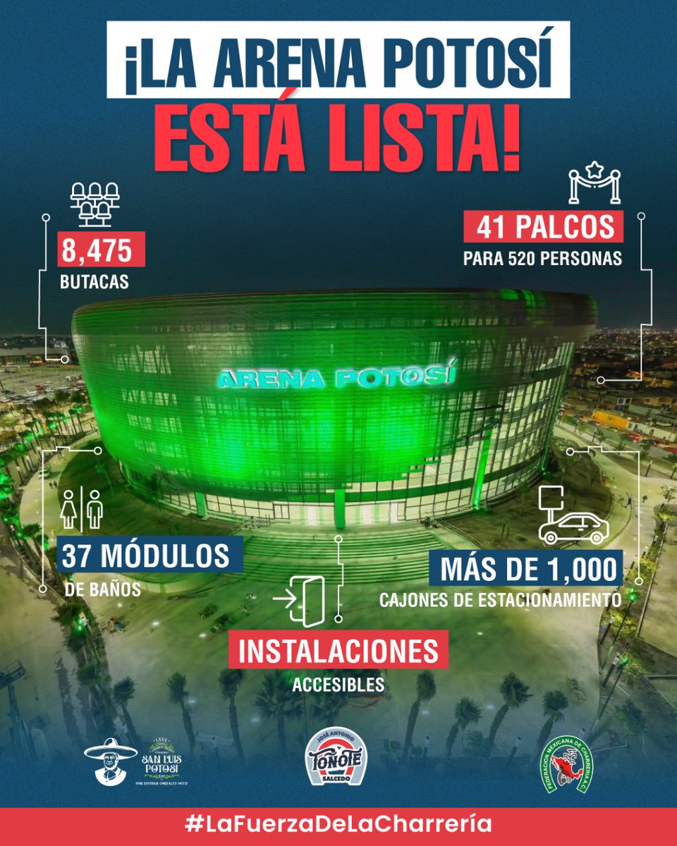 TonoTSalcedo's tweet photo. ¿Conoces la Sede del Congreso y Campeonato Nacional Charro San Luis Potosí 2024, “Don Esteban González Ortiz”?

La Arena Potosí, una obra maestra e innovadora que albergará este importante evento, aquí unos datos interesantes.

#PresidenteFMCH 🇲🇽
#LaFuerzaDeLaCharrería https://t.co/fSi1HNebDp