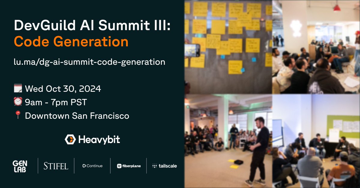 heavybit's tweet image. 🗣️ Calling on founders, seasoned engineers, and ML leaders who are passionate about creating a framework that defines what “good” looks like in code gen. Request your invite to participate in our 3rd AI summit, space is limited lu.ma/dg-ai-summit-c…
