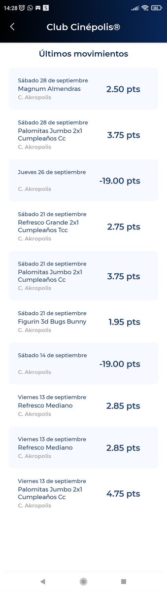 sel_8812's tweet photo. @AyudaCinepolis Igualmente me salen estos movimientos pero no he comprado nada desde el primero de septiembre https://t.co/d1IBs7KMEF