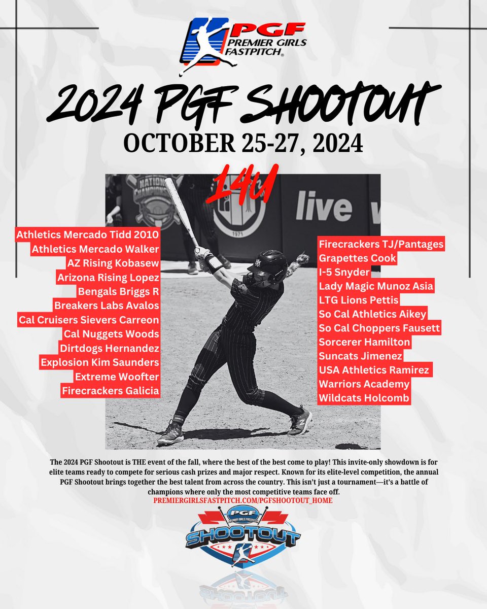 The 2024 PGF Shootout is where the real competition kicks off! 🥎💥 Top teams from across the country battling it out for cash in this exclusive invite-only event.

Who’s your pick to take home this years cash prize? 🔥💸

#playPGF #thefutureofthegameishere #bestofthebest