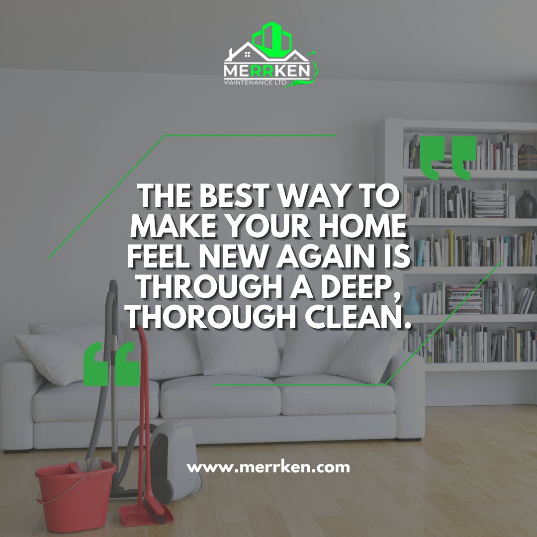 Give your home that fresh, new feeling! A deep, thorough clean is the key to making your space feel like new again. Let us handle the hard work so you can relax in a spotless home.

Visit merrken.com to book your deep cleaning service today or call +1 (866) 837-1222